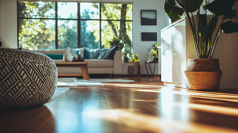 Tidy living room with vacuumed carpet and dust-free furniture